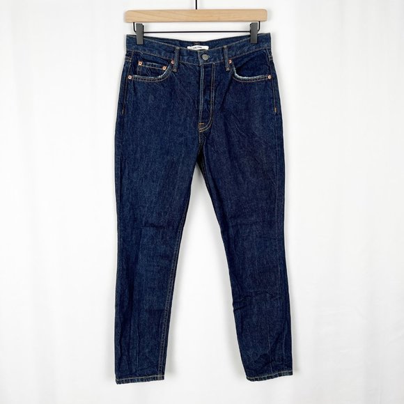 GRLFRND Karolina Ultra High Waisted Rigid Denim Slim Button Fly Dark Jeans - 26 - Picture 2 of 11